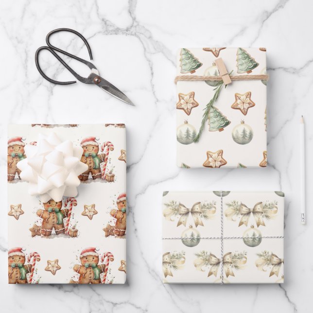 Winter Green Gingerbread Christmas Wrapping Paper Sheet (Front)