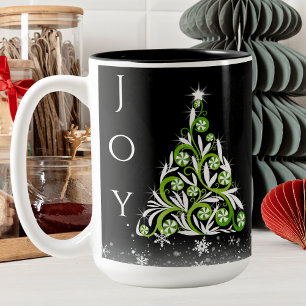 Winter Green Mint Candy Fancy Christmas Tree Two-Tone Coffee Mug
