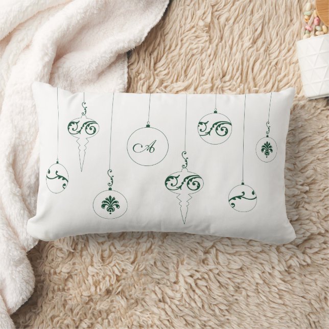 Winter Green Monogram Bauble Ornaments Christmas  Lumbar Cushion (Blanket)