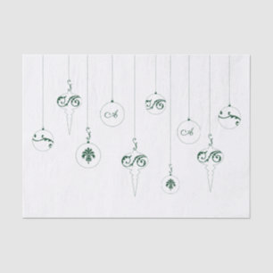 Winter Green Monogram Bauble Ornaments Christmas Tissue Paper