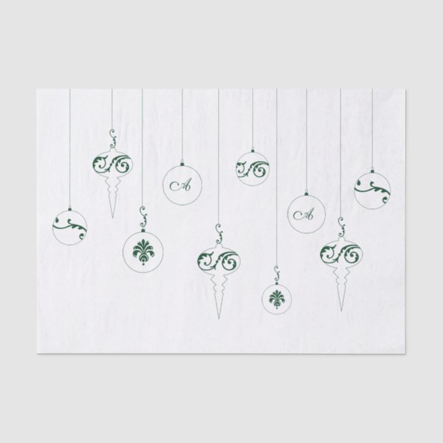 Winter Green Monogram Bauble Ornaments Christmas  Tissue Paper (Front)