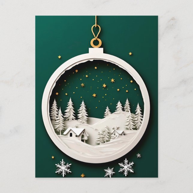 🎄 Winter Green Ornament Charm ❄️ Snowflake Postcard (Front)