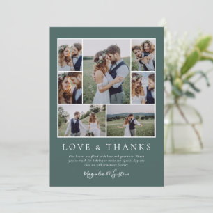 Winter Green Photo Collage Love and Thanks Wedding Thank You Card