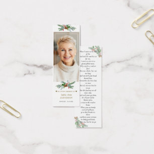 Winter Green Photo Memorial Funeral Poem Bookmark