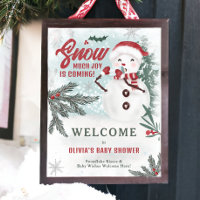 Winter green pine ice snowman welcome baby shower