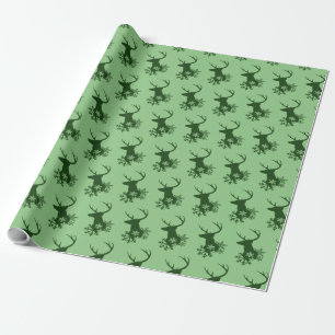 Winter Green Plaid Snowflakes Christmas Deer Wrapping Paper