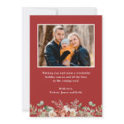 Winter Green Red Floral Merry Christmas Photo 