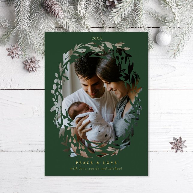 Winter Green Wreath Frame Foil Holiday Card (Creator Uploaded)