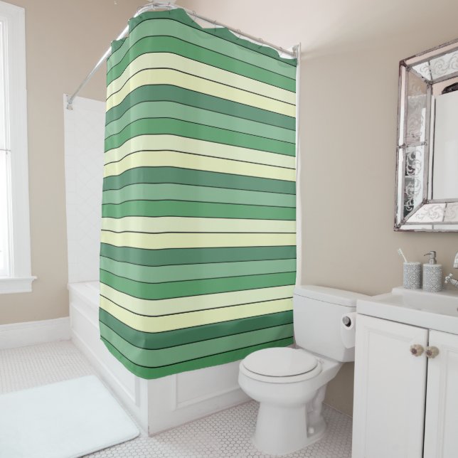 Winter Green Yellow Stripes On Watercolor Paper  Shower Curtain (In Situ)