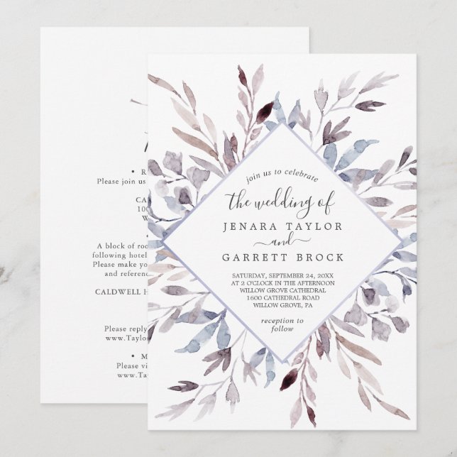 Winter Greenery All In One Wedding Invitation (Front/Back)