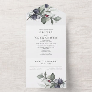 Winter Greenery and Berries wedding Invitation