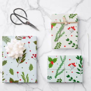 Winter Greenery and Christmas Berries Christmas Wrapping Paper Sheet