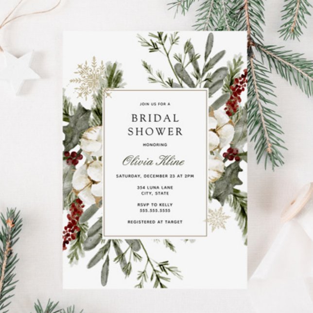 Winter Greenery and Florals Bridal Shower Invitation (Creator Uploaded)