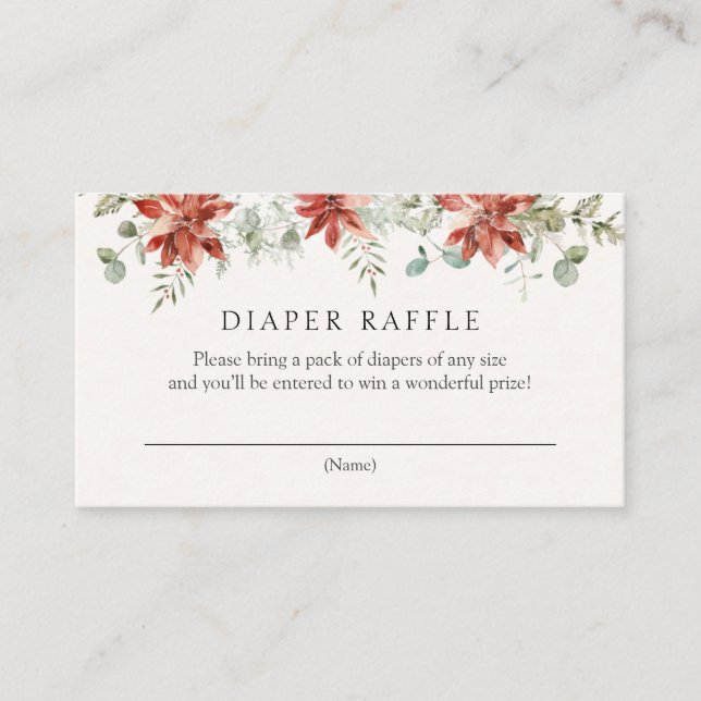 Winter Greenery and Poinsettia Diaper Raffle Enclosure Card (Front)