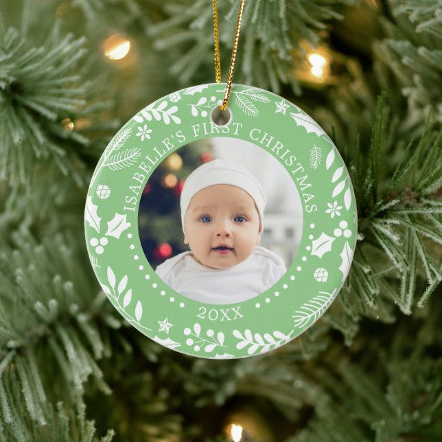 Winter Greenery Baby First Christmas Photos Ceramic Tree Decoration (Tree)