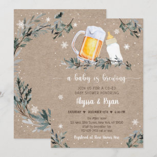 Winter Greenery Baby Is Brewing Baby Shower Invitation