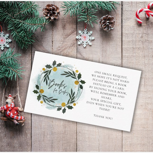 Winter Greenery Baby Shower Books For Baby  Enclosure Card (Creator Uploaded)