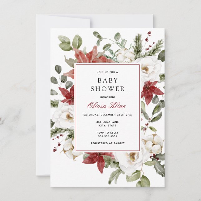 Winter Greenery Baby Shower Invitation (Front)