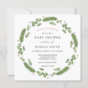 Winter Greenery Baby Shower Invitation