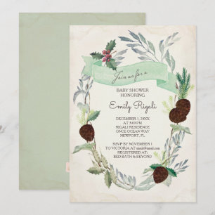 Winter Greenery Baby Shower Invitation