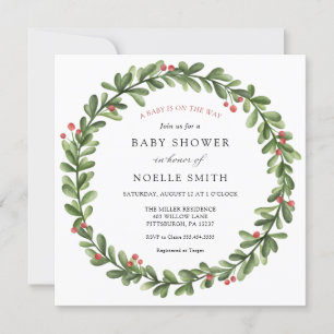 Winter Greenery Baby Shower Invitation