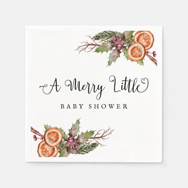 Winter Greenery Baby Shower Napkin (Front)