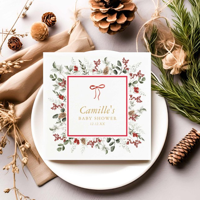 Winter Greenery Baby Shower Paper Napkins (Winter Baby Shower Paper Napkins)