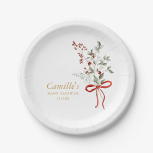 Winter Greenery Baby Shower Paper Plate