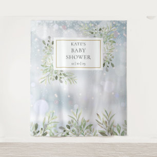 Winter Greenery Baby Shower Photo Booth Backdrop Tapestry