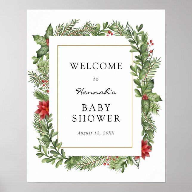 Winter Greenery Baby Shower Welcome Sign (Front)