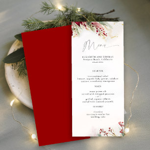 Winter Greenery Berries Red Green Botanical Modern Menu
