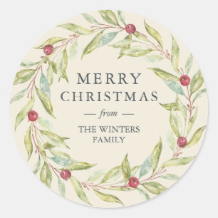 Winter Greenery Berries Wreath Christmas Antique Classic Round Sticker