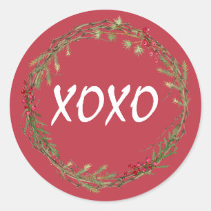 Winter Greenery Berries Wreath Christmas XOXO Classic Round Sticker