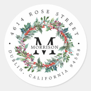Winter Greenery   Boho Botanical Return Address Classic Round Sticker
