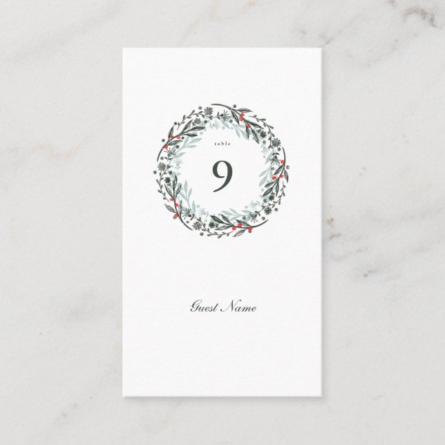 Winter Greenery Botanical day of guest Place Card (Front)