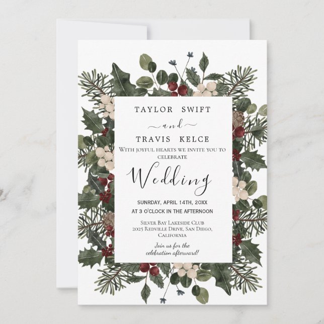 Winter Greenery Botanical Wedding Invitation (Front)
