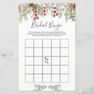 Winter Greenery Bridal Bingo Game  Paper Sheet
