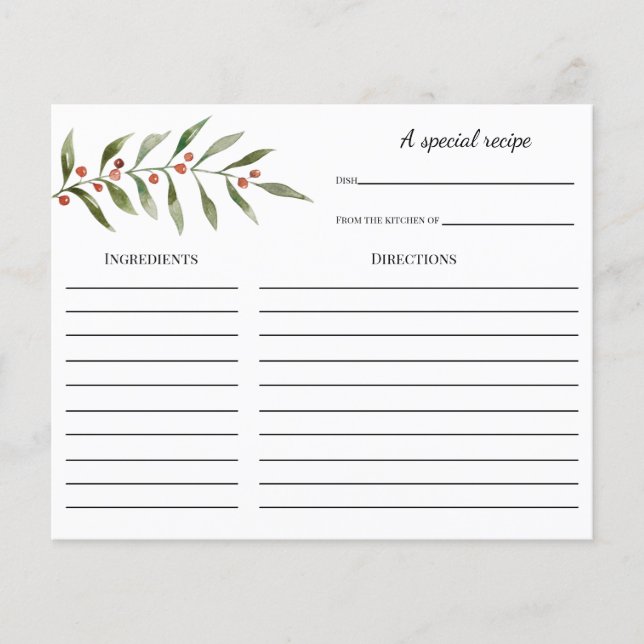 Winter Greenery Bridal Shower Recipe card (Front)