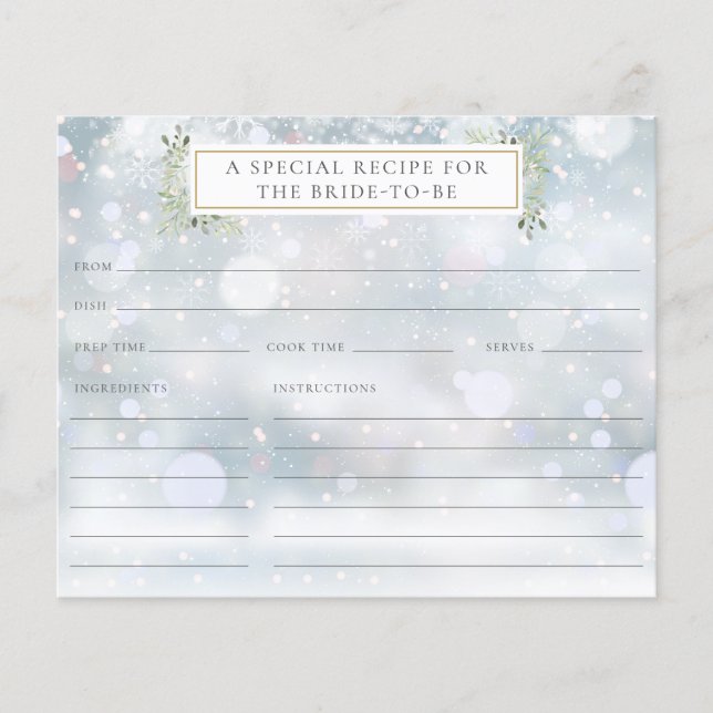 Winter Greenery Bridal Shower Recipe Card (Front)