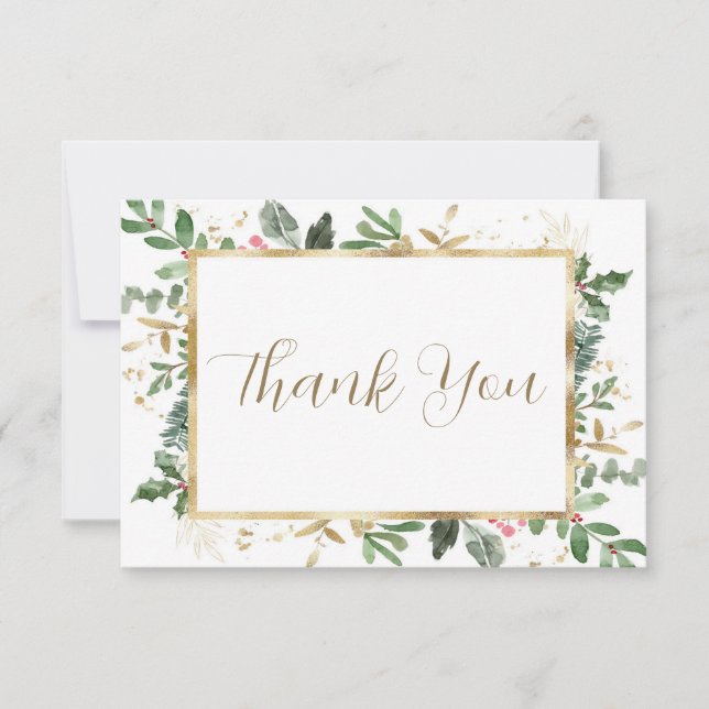 Winter Greenery Bridal Shower Thank You Card (Front)