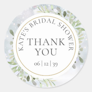 Winter Greenery Bridal Shower Thank You Favor Classic Round Sticker
