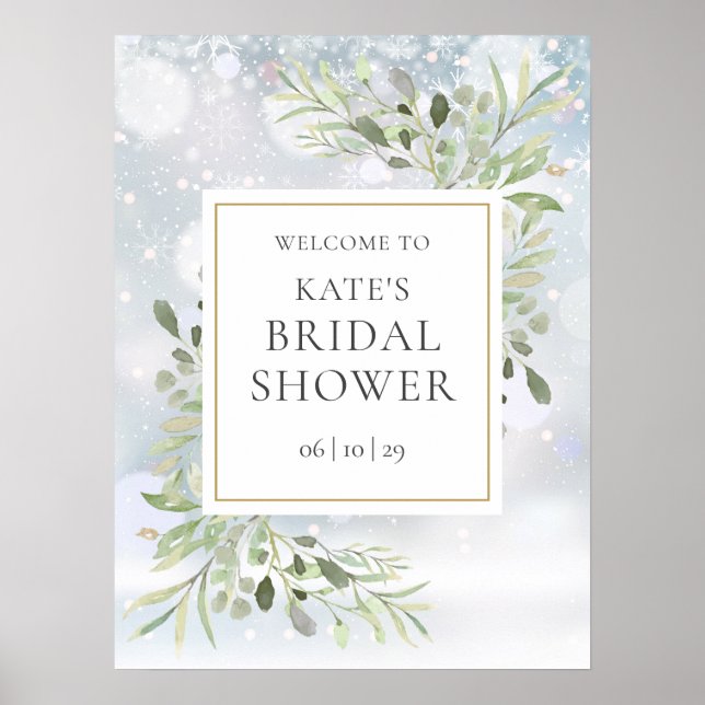 Winter Greenery Bridal Shower Welcome Sign (Front)