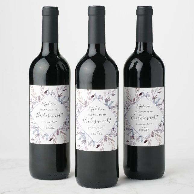 Winter Greenery Bridesmaid Proposal Wine Label (Bottles)