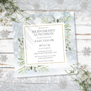 Winter Greenery Bridesmaids Luncheon Square Invitation