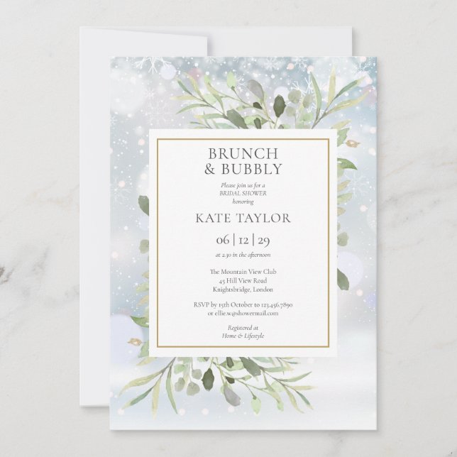 Winter Greenery Brunch And Bubbly Bridal Shower Invitation (Front)