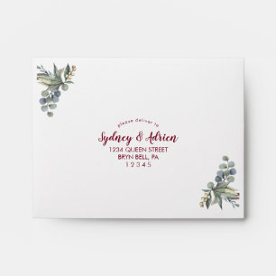 Winter Greenery Burgundy Self-Addressed RSVP   Envelope