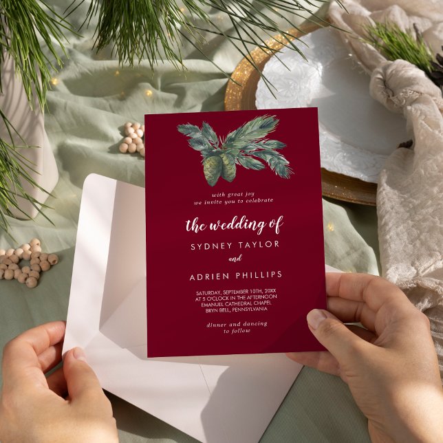 Winter Greenery Burgundy The Wedding Of  Invitation (Creator Uploaded)