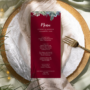 Winter Greenery Burgundy Wedding Dinner Menu