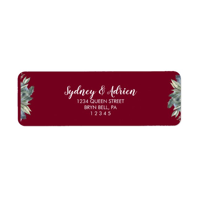 Winter Greenery Burgundy Wedding Invite Return  (Front)