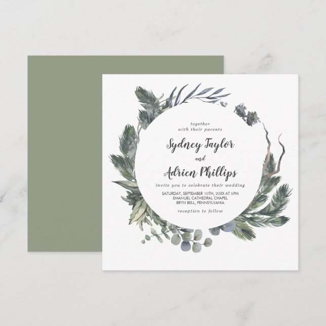 Winter Greenery Casual Wedding Invitation (Front/Back)